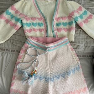 LoveShackFancy Buena Heart Woven Cardigan and Track Pants set